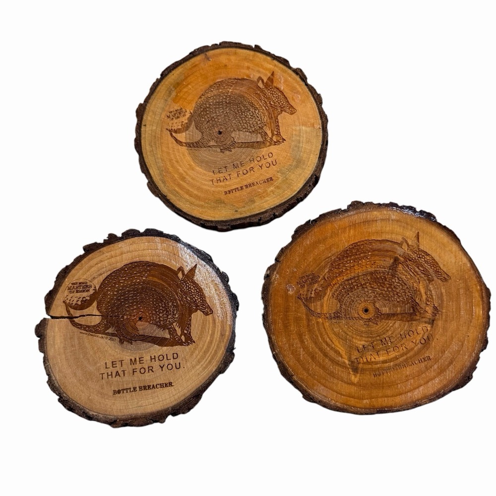 Set‎ Of 3 Armadillo Wood Slice Coasters Rustic Texas Western Decor